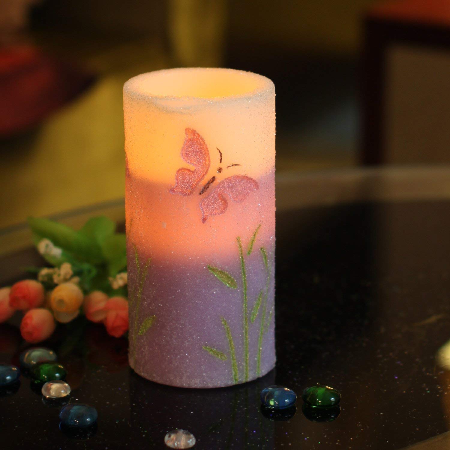 Romingo Flameless Candles St. Patrick's Day LED Butterfly ing Candle with Timer, Home Decor Wedding Women's Gift-Purple