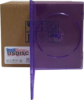 USDISC DVD Cases Slimline 7mm Premium, Single 1 Disc, Clear Purple, Pack of 100