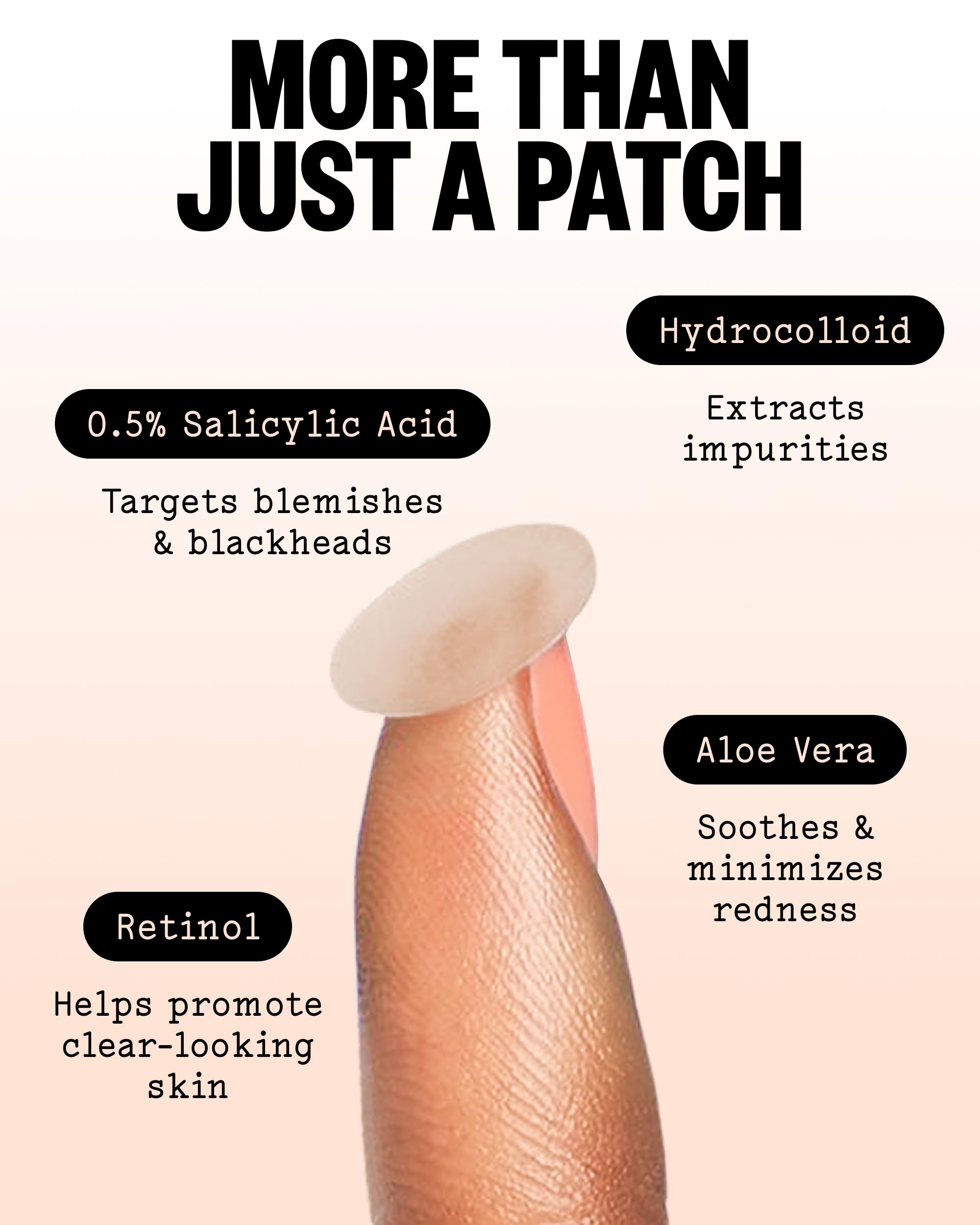 PEACE OUT Parches hidrocoloides para curar el acné, tratamiento de manchas de acné con ácido salicílico, retinol y aloe vera para imperfecciones y brotes (40 unidades)