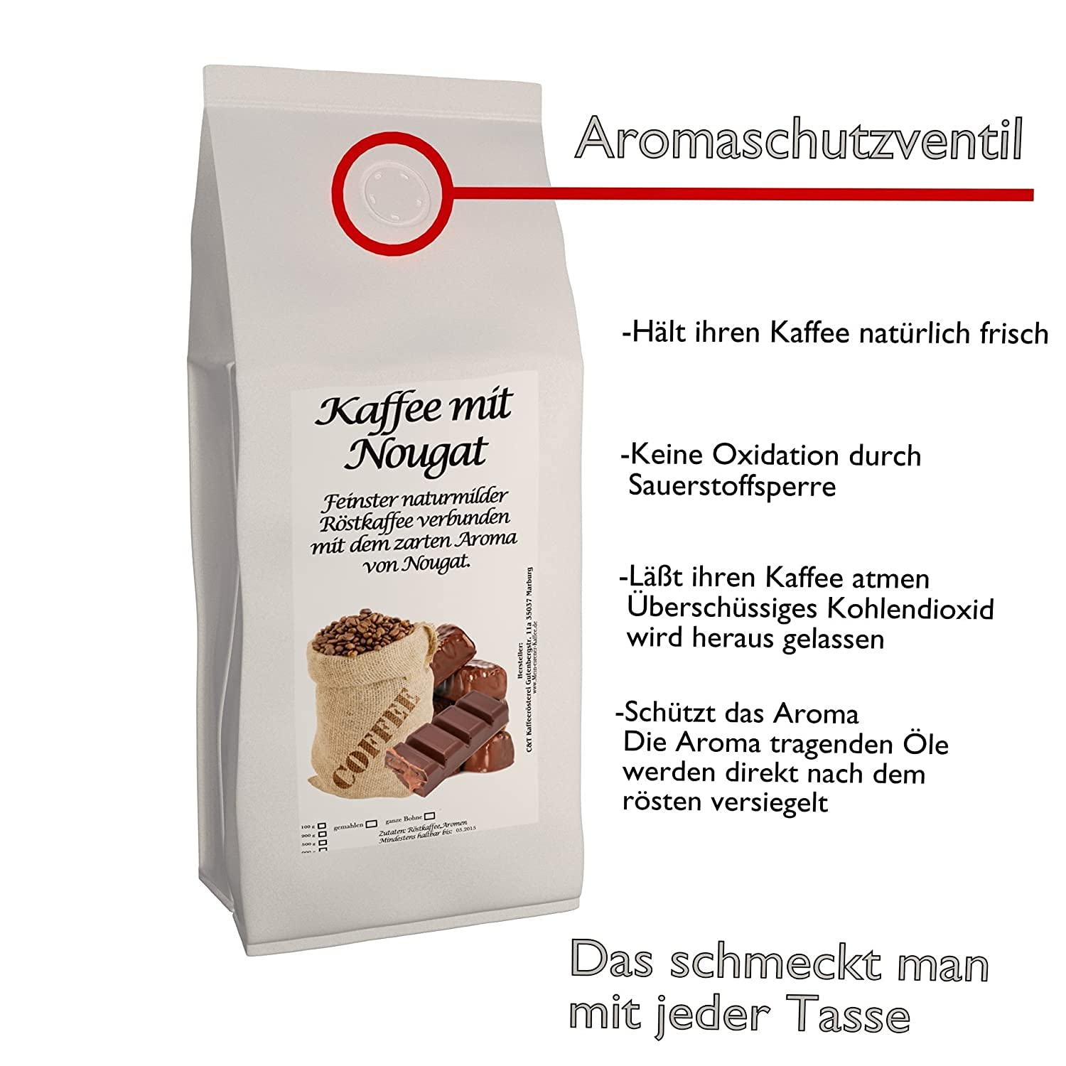 4 x 500g leckere, cremige, schokoladige Aromakaffee Sorten - Kaffee mit Schokolade, Nougat, Pfefferminz-Schokolade, Weiße Schokolade (Gemahlen)