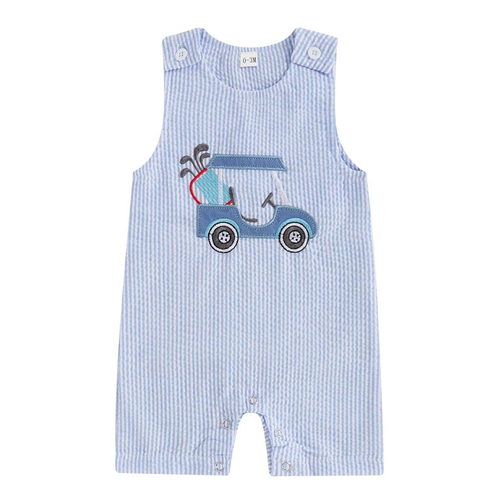 Gaono Newborn Baby Boy Golf Clothes Sleeveless Overall Jumpsuit Golf Cart Summer Tank Romper Birthday One-piece Bodysuit (Blue Golf Cart, 12-18 Months)