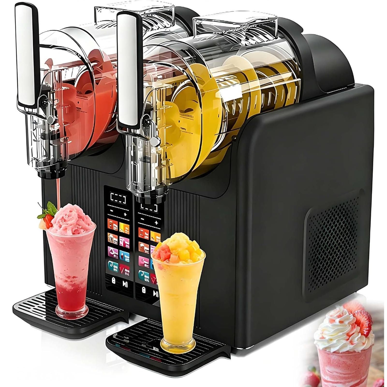 Máquina de Granizados y Helado Soft, Doble Depósito 2×2 L, 380 W Black | 7 programmi e consistenza regolabile per granite, frappè e cocktail; pronta in 15–25 min per feste, bar e caffetterie
