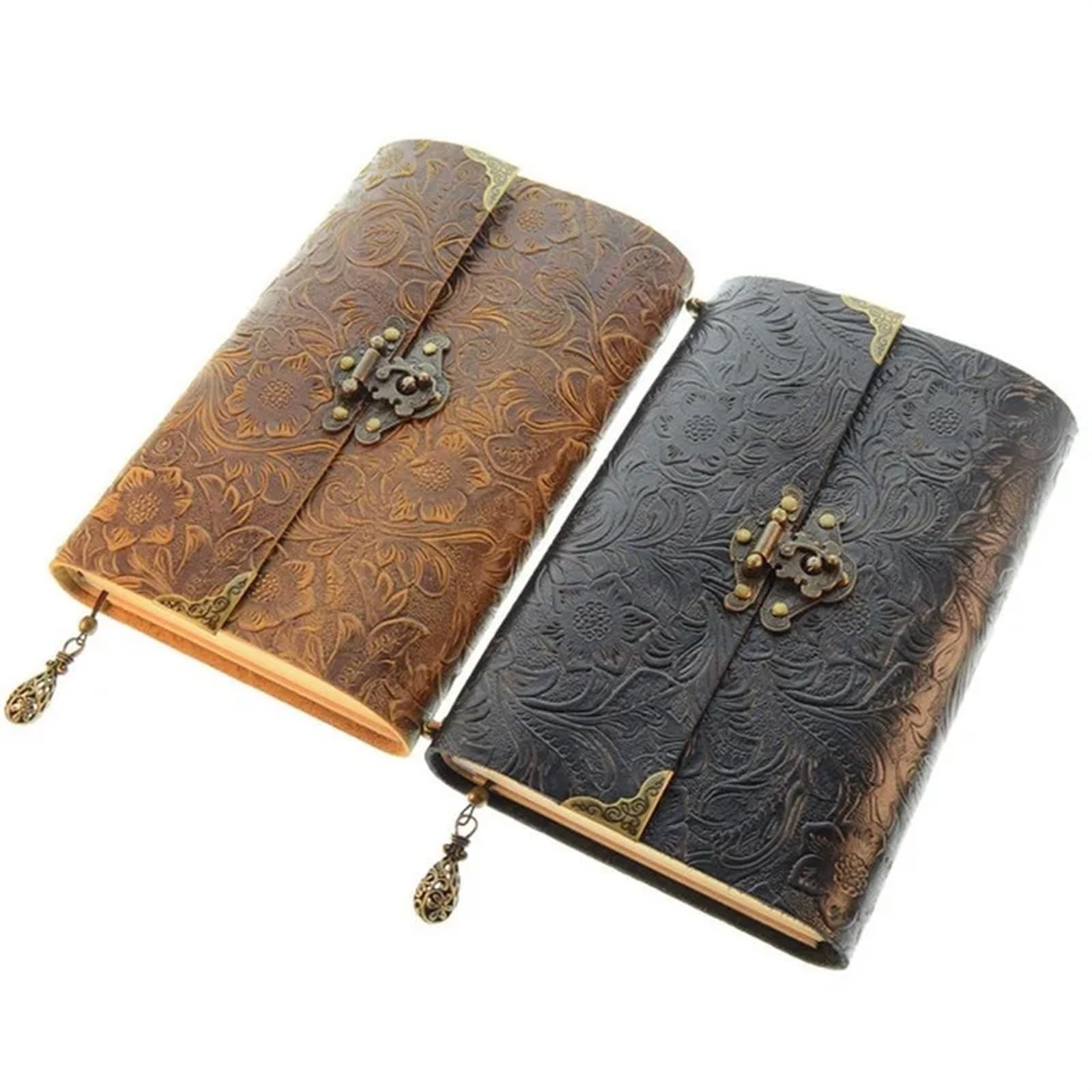 Geprägtes Muster, weiches Leder-Reisenotizbuch mit Schloss und Schlüssel, Tagebuch, Notizblockpapier for geschäftliches Skizzieren und Schreiben für Frauen, Männer, Mädchen und Jungen(Brown)