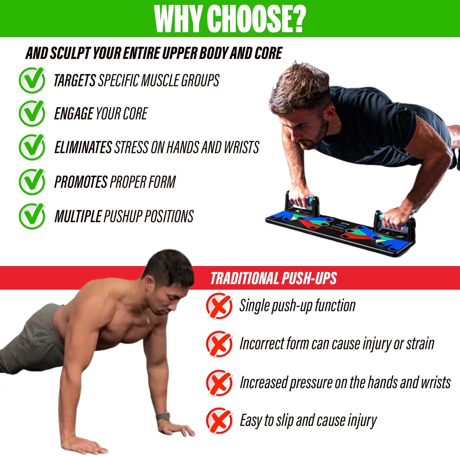 RICHLY Push Up Board 15-in-1 Multifunctional Push Up Board for Men & Women Perfect Pushup Board for Home Workouts Strength Training Equipment Ultimate Exercise Gear