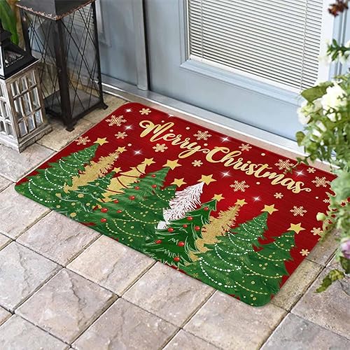 Vista 538 de Tapete de Feliz Navidad, tapete antideslizante para puerta delantera, baño, cocina, dormitorio, patio, entrada, 16 x 24 pulgadas, rojo, negro y verde