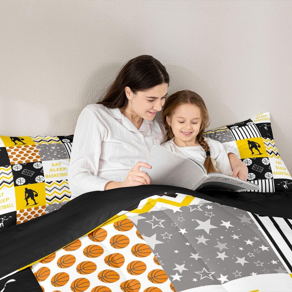 Boys Basketball Duvet Insert, Eat Sleep Basketball Comforter Set Queen Size Yellow Sports Games Quilt For Kids Girls Teens Adult Bedroom, Geometric Grid Checkered Down Comforter, Grey Black White