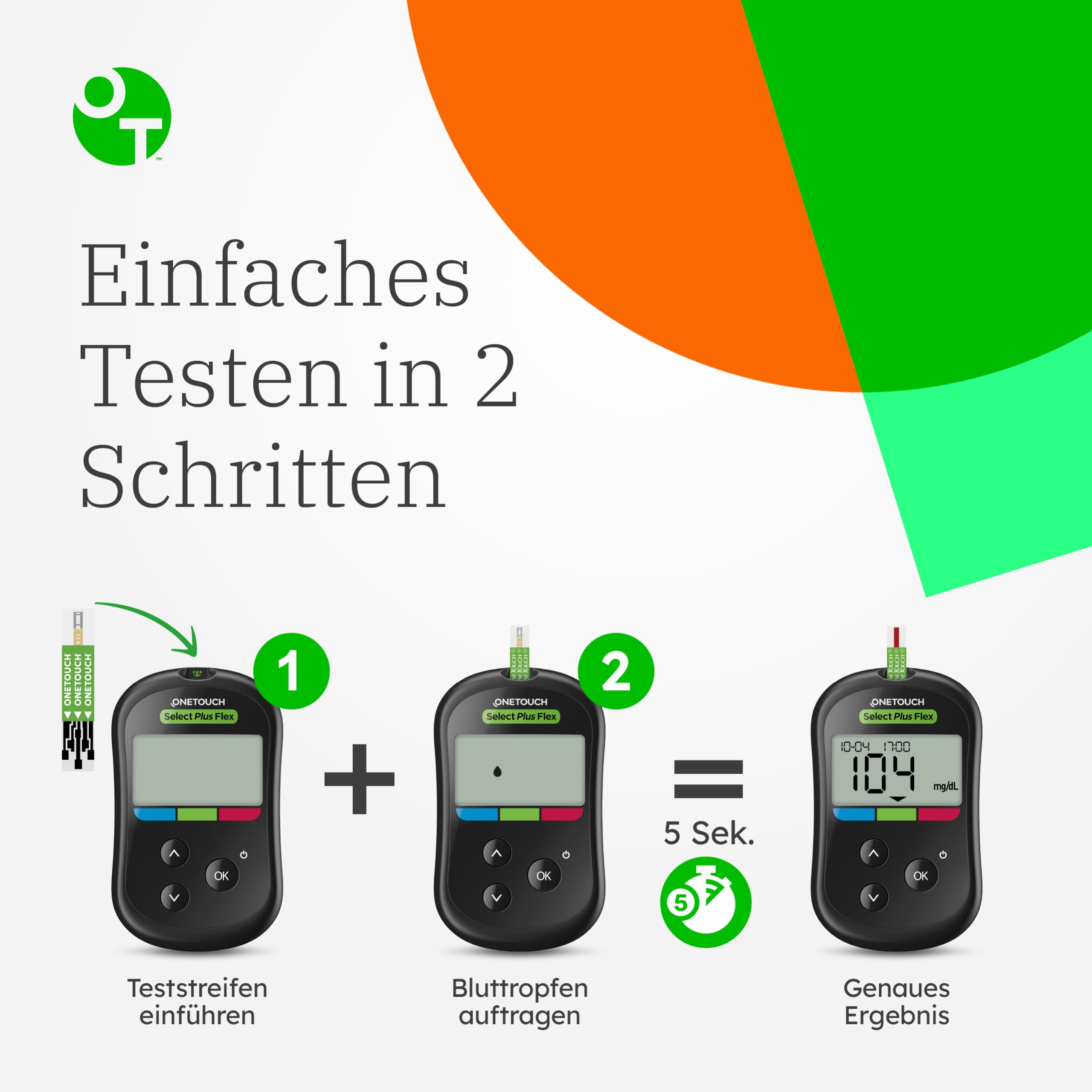 OneTouch Select Plus Flex® Blutzuckermessgerät (mg/dL) | 1 Messgerät, 10 Teststreifen, 1 Stechhilfe, 10 Lanzetten & 1 Etui