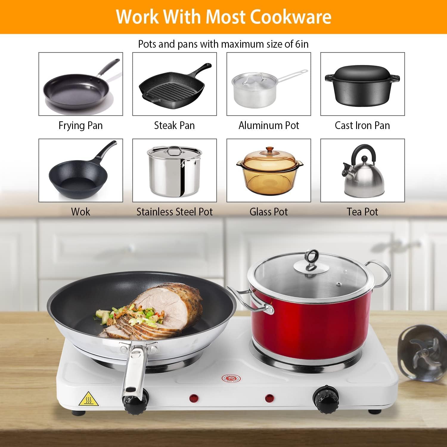 KOCASO 2000W Double Electric Burner Portable Dual Counter Stove Countertop Hot Plate Kitchen Cooker Stove with 5 Gear Temperature Control