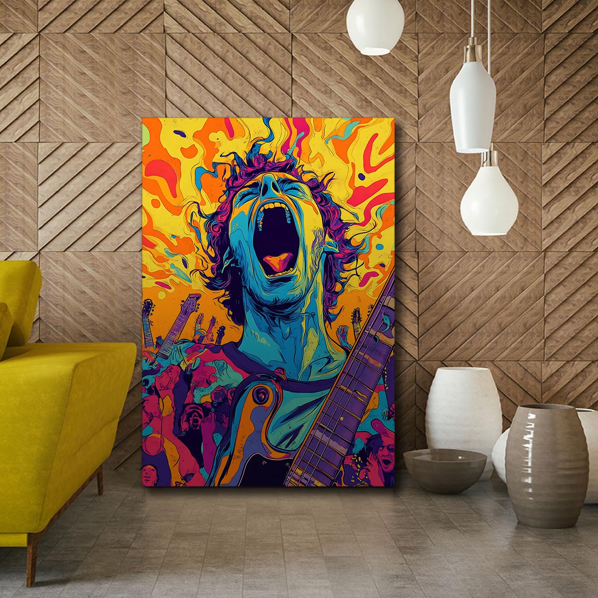 YUNART Musica retrò su tela Arte da parete Astratta cantante Uomo Decorazione murale Poster musicale per camera da letto Studio Estetica della stanza 65x100cm Telaio interno
