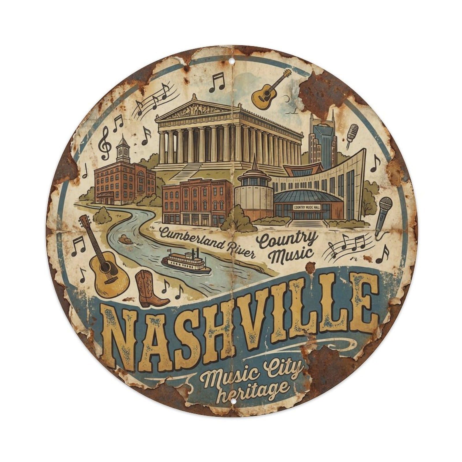 Este 8X8inch Style Travel Vintage Usa Nashville Metal Tin Sign