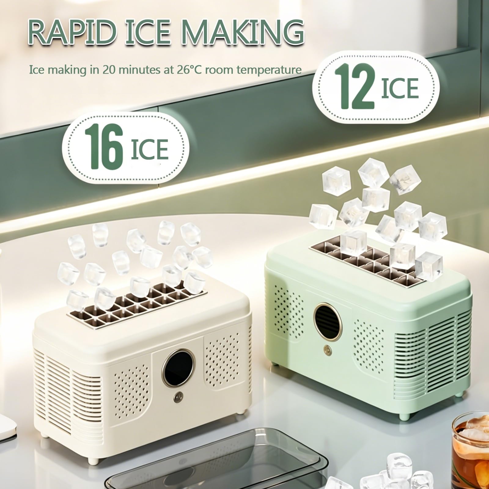 Encimera PortáTil For Hacer Hielo, MáQuina For Hacer Hielo, FabricacióN RáPida De Hielo For Té Con Leche, Café, Jugo, Bebidas