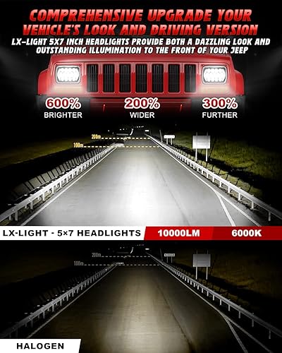 Miniatura 2 de LX-LIGHT 105W 1000% negro brillante H6054 5x7 7x6 LED faros DRL antideslumbrante Hi/Low Sealed Beam Compatible con Jeep Wrangler YJ Cherokee XJ