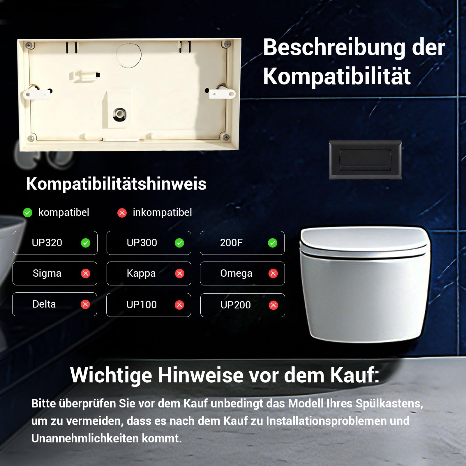 Empyreal Drückerplatte kompatibel mit Geberit 200F 115222111, Betätigungsplatte für UP-Spülkasten, mit Spülhebel-Set und Montageschrauben,340 x 185mm (Matt Schwarz)