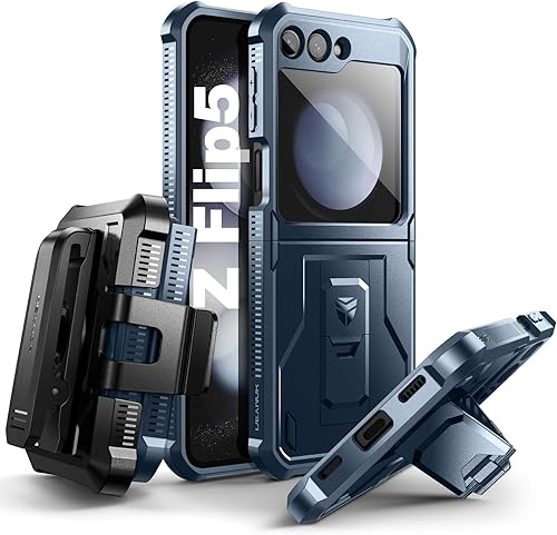 Miniatura 1 de Dexnor Funda protectora con funda para Samsung Galaxy Z Flip 5 5G (2023), a prueba de golpes, resistente, de cuerpo completo, con soporte integrado