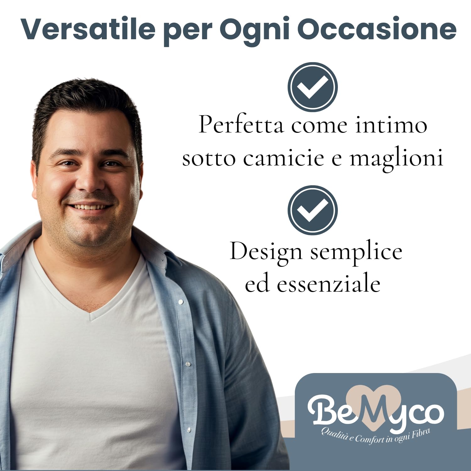 Lot de 2 t-shirts pour homme grande taille – col en V, 100 % coton peigné, fabriqué en Italie, doux et résistant, confortable et respirant