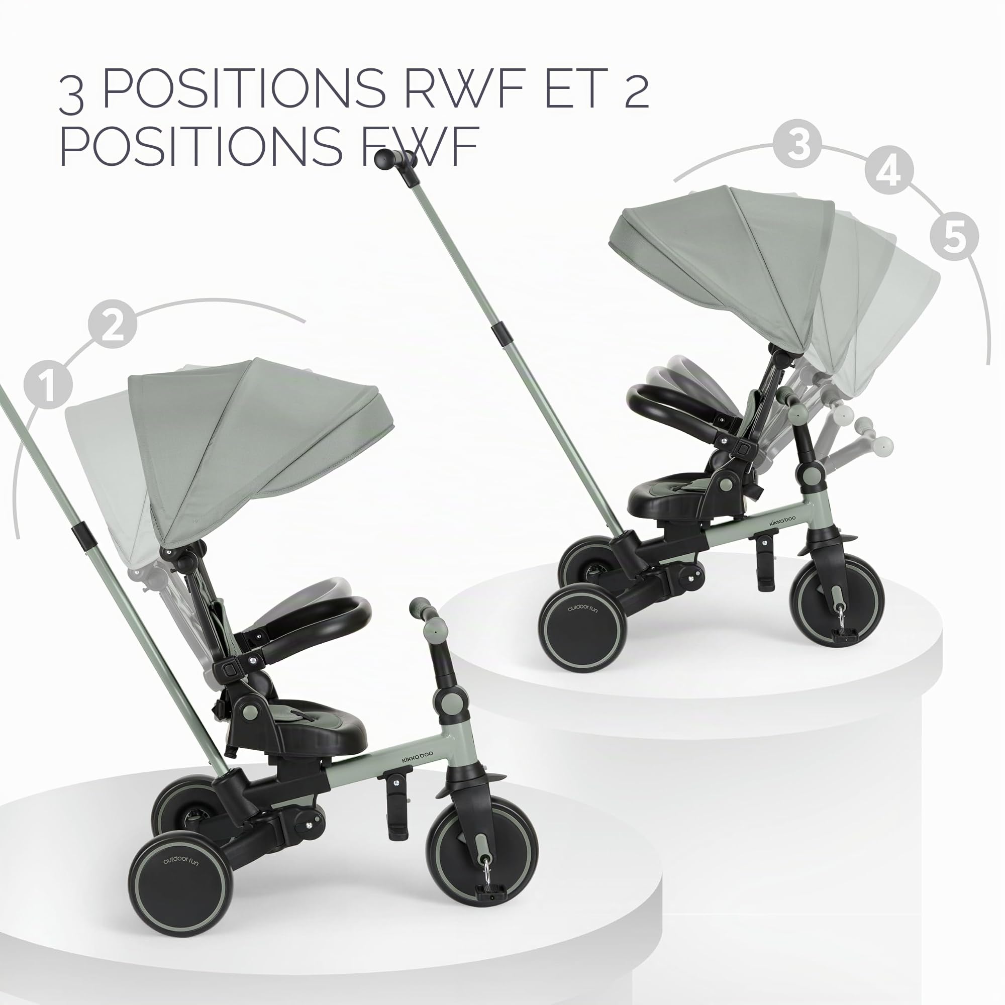 KikkaBoo Tricycle évolutif 8 en 1 ALUMA, de 12 Mois à 5 Ans, Tricycle Poussette Pliable avec poignée pour Parents, Vert