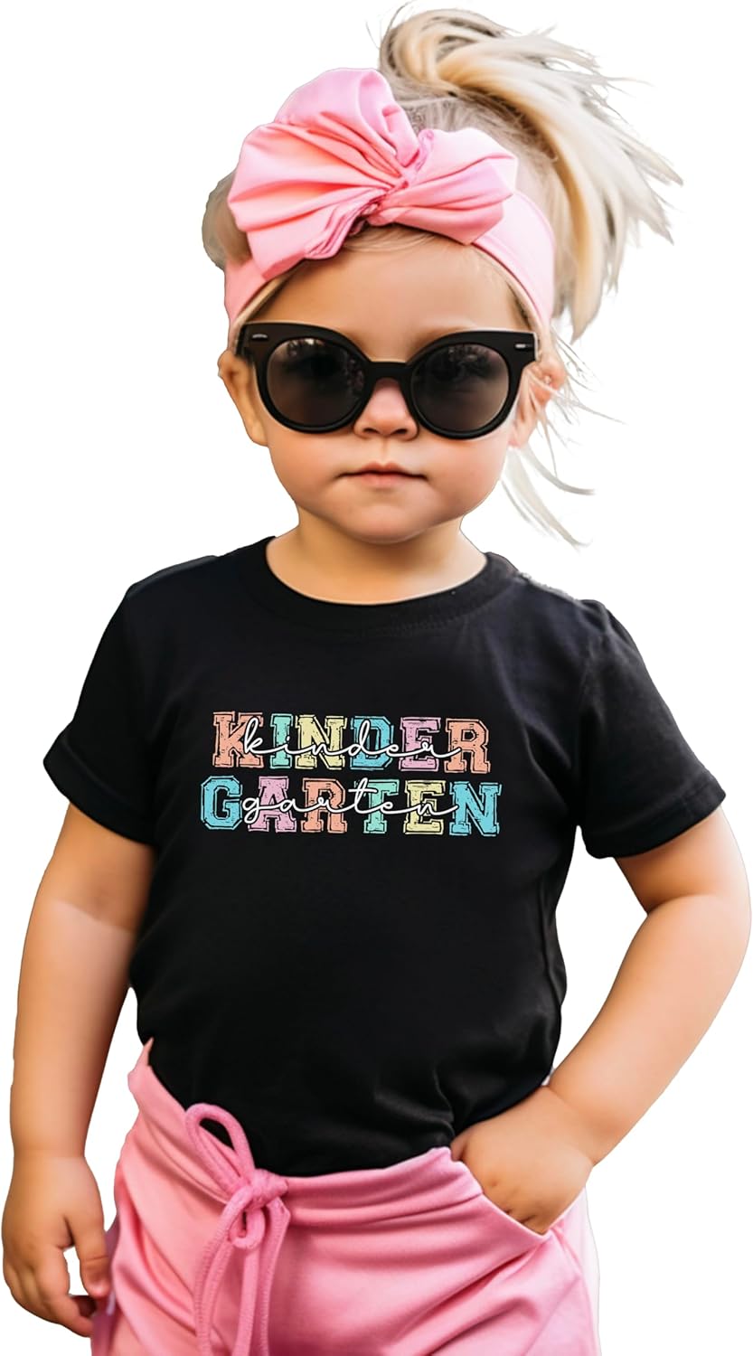 Kindergarten Shirt for Girls Bold Pastel Font Kinder Garten Tee for Kids 1st Day of School Outfit