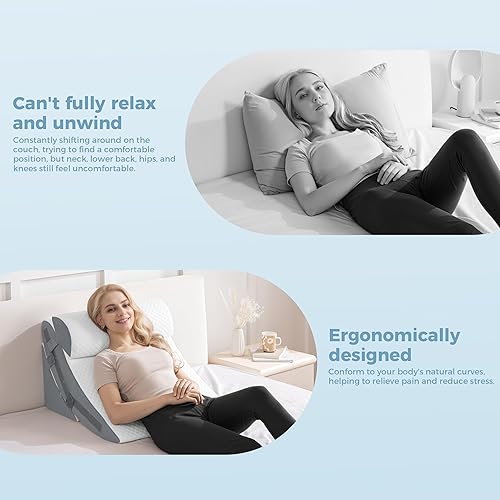 Miniatura 7 de Juego de almohadas ortopédicas de cuña de espuma viscoelástica con ángulos infinitamente ajustables, almohada triangular para piernas, soporte de