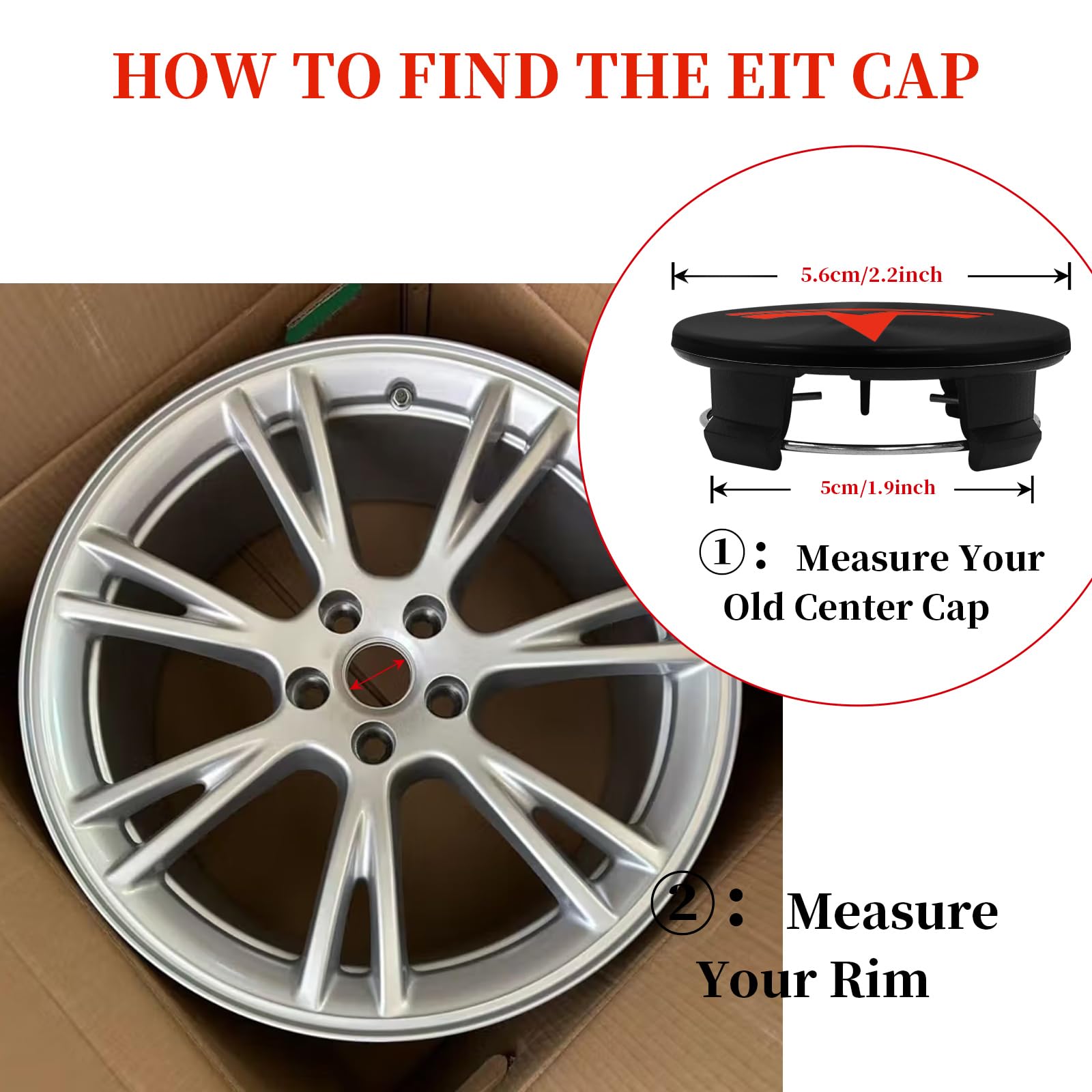 4 Pack Wheel Center Cover for Tesla Model 3 & Model Y,56mm Hubcaps Wheel Rim Cover Tesla Center Caps Hubcaps+4 Car Valve Stem Caps (Glossy Black Background+Red Emblem) - 5