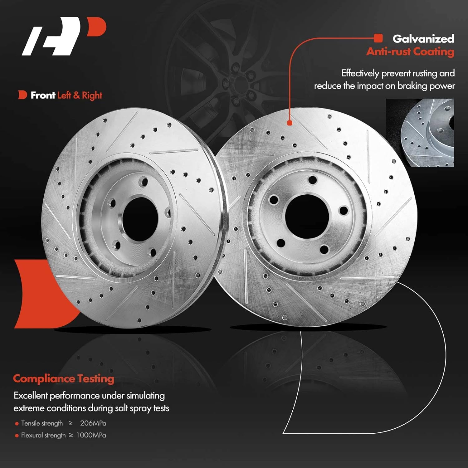 A-Premium Front and Rear Drilled and Slotted Disc Brake Rotors + Ceramic Pads Kit Compatible with Select Nissan Models - Maxima 2009-2014/2016-2017/2019, 12-PC Set