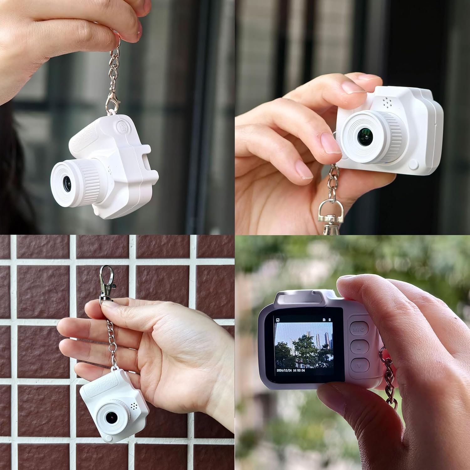 Mini Camera Keychain, Mini Retro Digital Camera, Y2K Camera, Wide Angle Lens, 1.4" LCD Screen, 32GB Included, Nostalgic Photos, Vintage Video Effects, Great Gift Idea, (White)