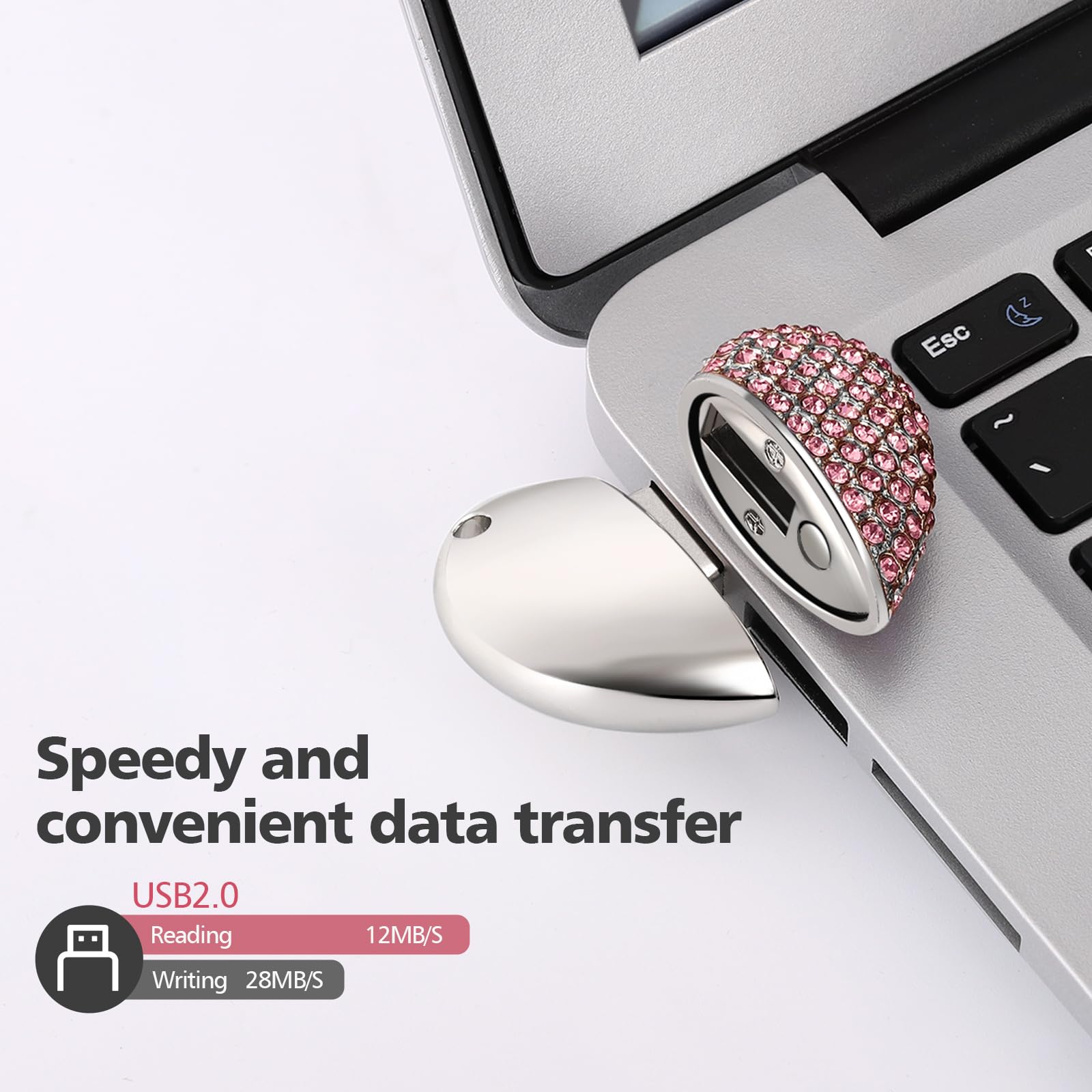 USB 2.0 Flash Drive,Cute Romantic Heart Shape USB Memory Stick,Thumb Drive for Photos, Music, Files Storage (Pink, 16, GB) — view 3