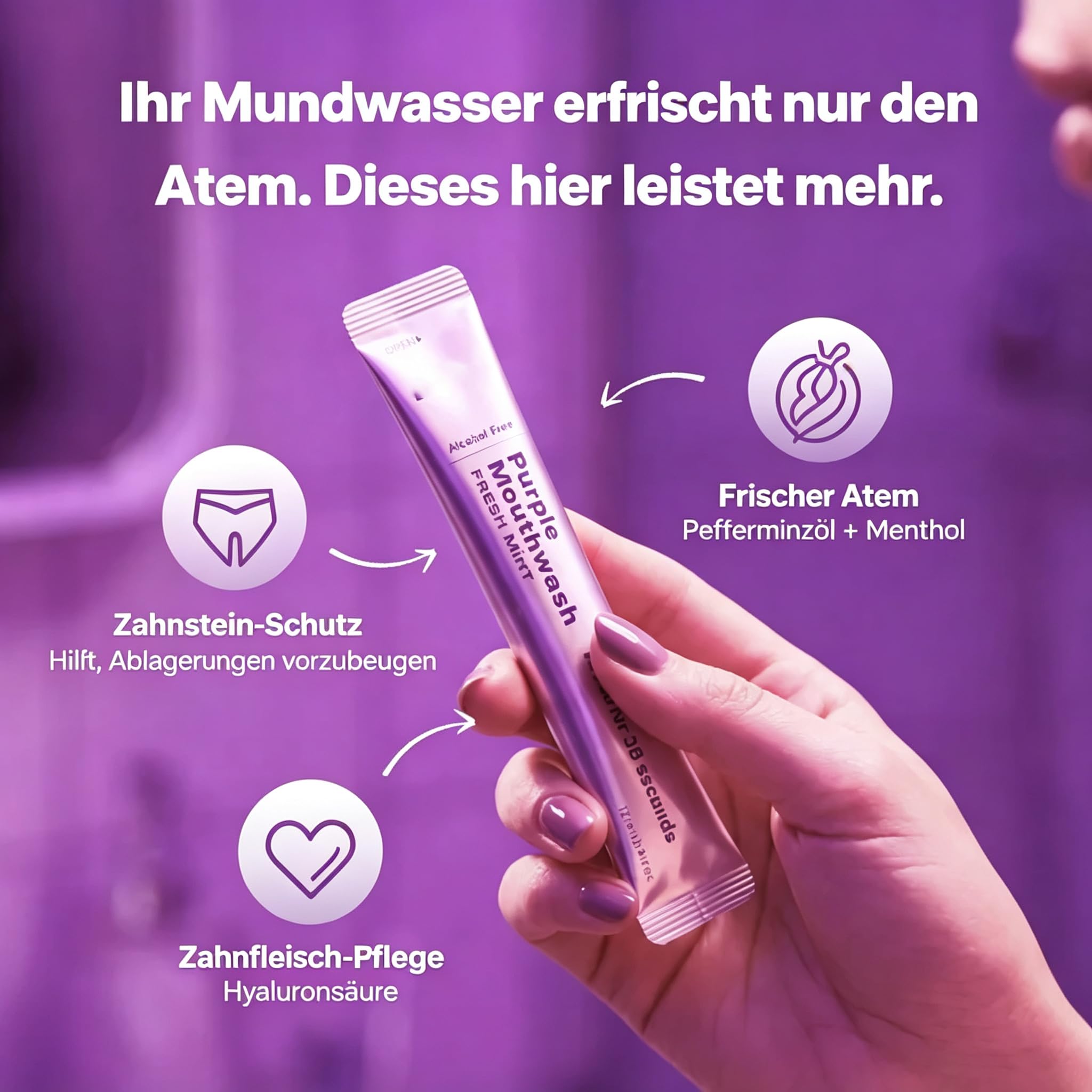 Dr Dent Purple Mundspülung mit Minzgeschmack | Dr Dent Purple Mundspülung mit Minzgeschmack, praktische Mundpflege für frischen Atem und sanfte Zahnreinigung