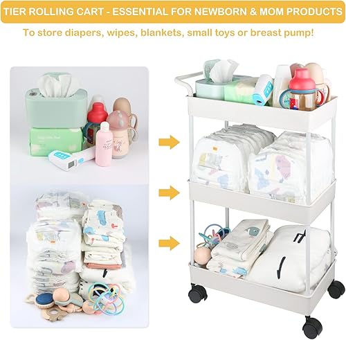 Miniatura 9 de Organizador de pañales para bebé, carrito móvil de plástico para recién nacidos, artículos esenciales para guardería, organizador para cambiador y