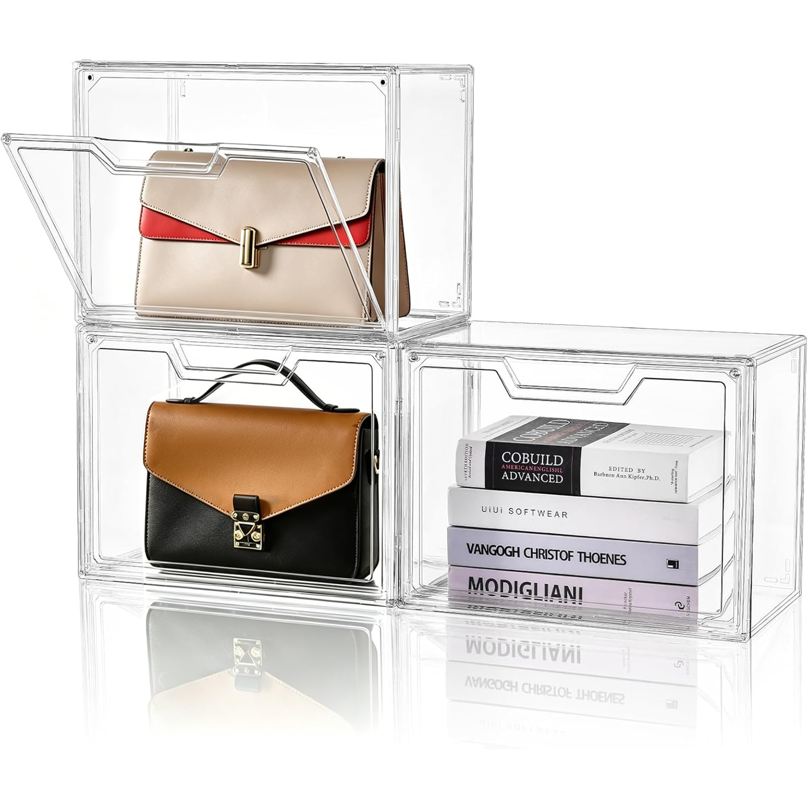 Organizador de Monedero para Armario, Vitrina de acrílico Transparente para Organizador de Bolso, Caja de Almacenamiento con Puerta magnética, contenedores de Almacenamiento para Libros