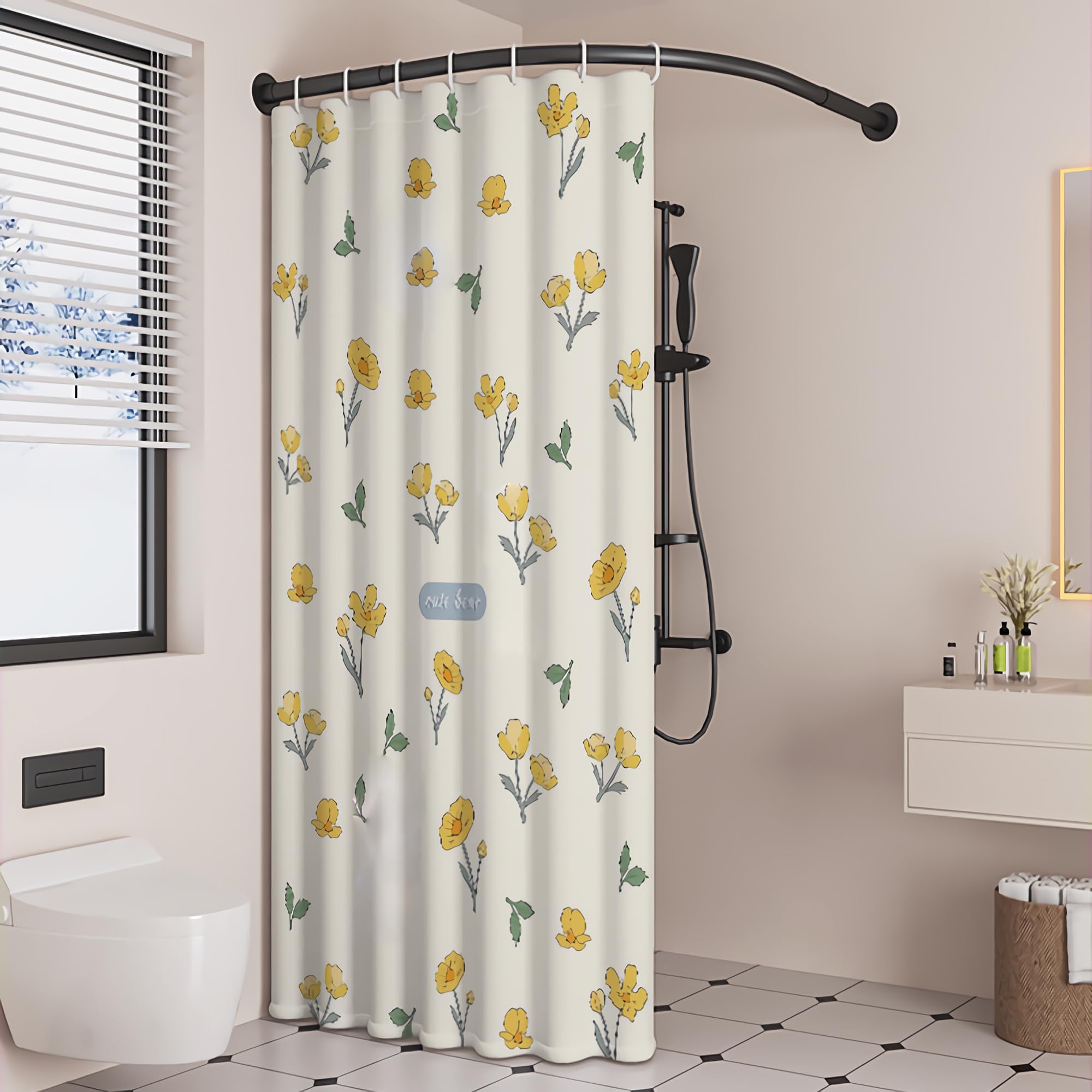 L-Sd Prysznic ain Pręt Wysuwany 304 Inless Stal Zakrzywiony do Łazienek i Przebieralni Rozmiar: D 70-95 x 105-165 cm Ele Black H