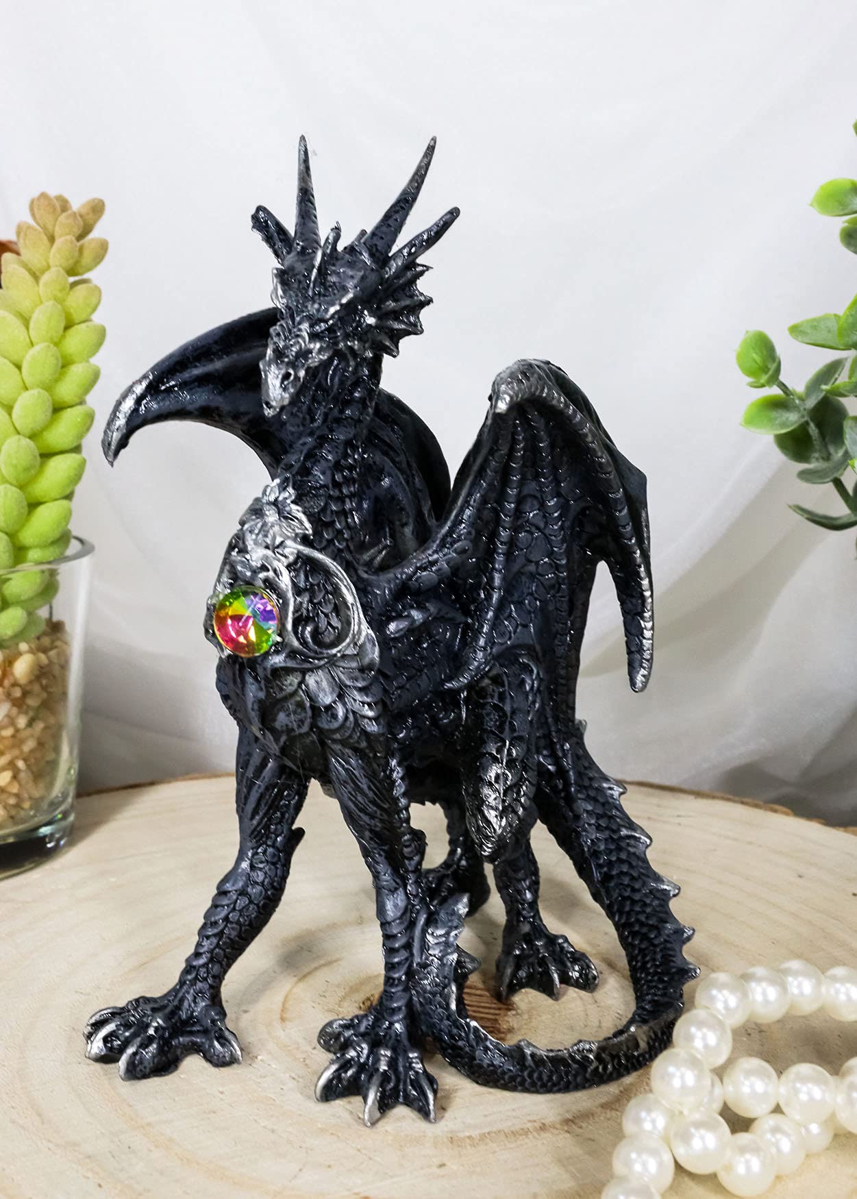 Amazon.co.jp: Ebros Nepenthe 伝説の角のある賢い古黒中世のドラゴン