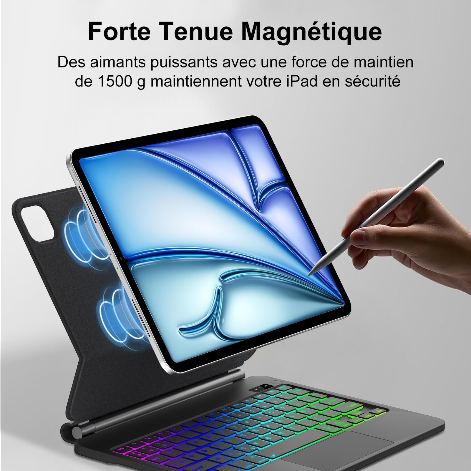 Magic Keyboard pour iPad Air 11"(M4 2026, M3 2025, M2 2024)/Air 10.9"(5e/4e Gén) et Pro 11"(2018-2022), Support Flottant et Pavé Tactile Multi-touch, AZERTY Français Clavier avec Rétroéclairées, Noir