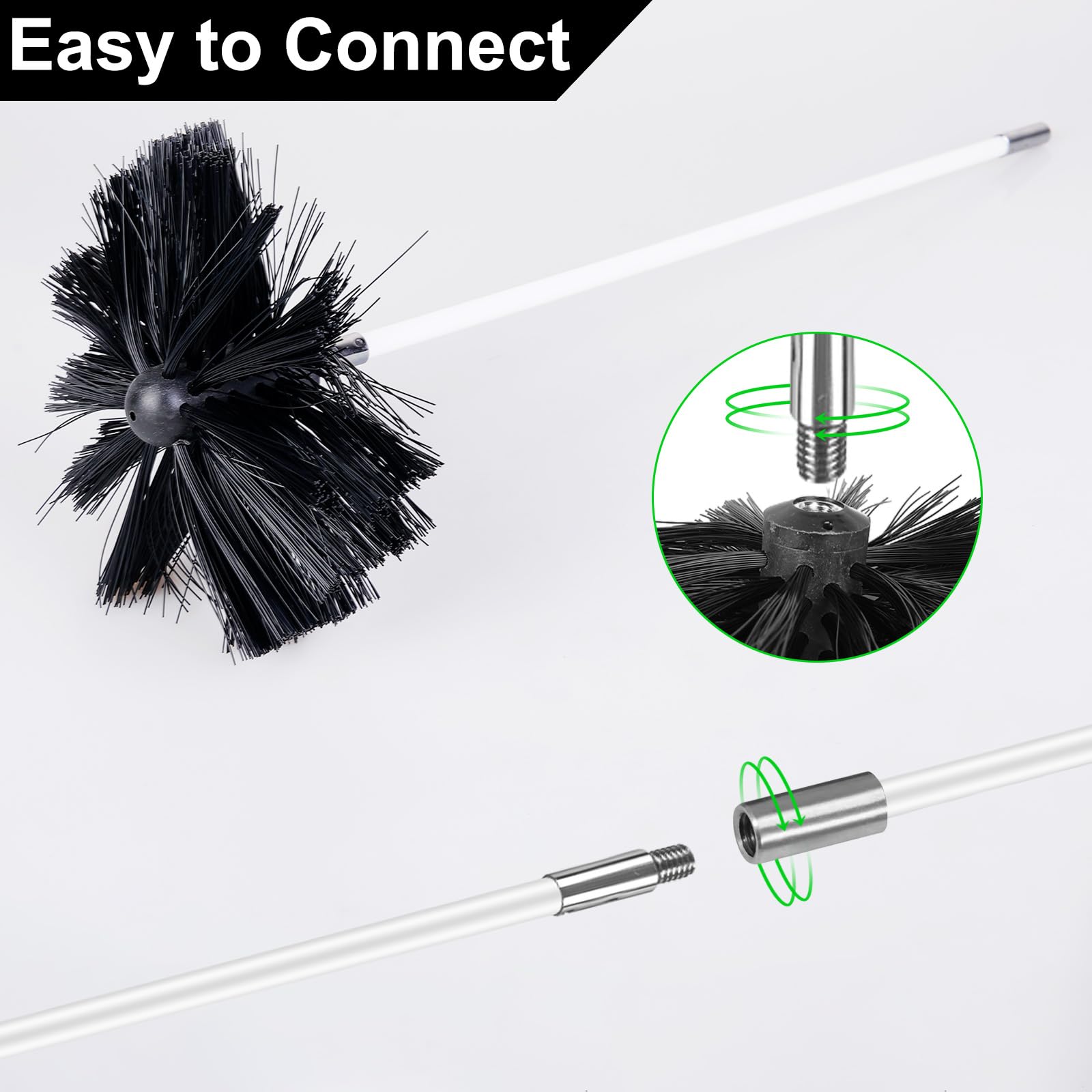 Set da 24 Pezzi di Spazzole per Camino con Aste Flessibili 410 mm, Kit Pulizia Canne Fumarie