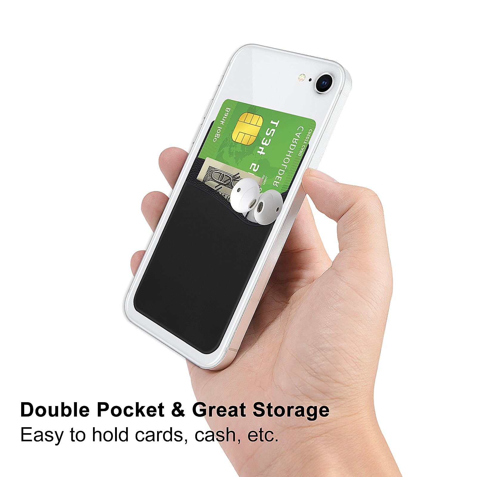 Senose - Portafogli per telefono, supporto per carte di credito in silicone, per retro del telefono, biglietti da visita e documento d'identità, compatibile con iPhone e Android, qualsiasi smartphone