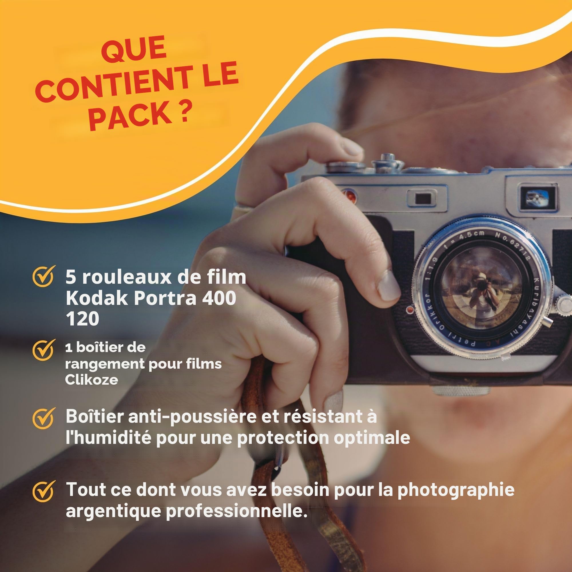 Kodak Portra 400 120 Pellicule Argentique Film Argentique, Lot de 5 Films pour Appareil Photo et Étui de Rangement Clikoze