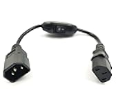 Duttek Power Cord with Switch, PC Power Cord Inline Switch IEC 320 Mains Power C14 to C13 Male to Female Power Extension Cord Cable with Switch Standard Computer to PDU 30CM/1FT