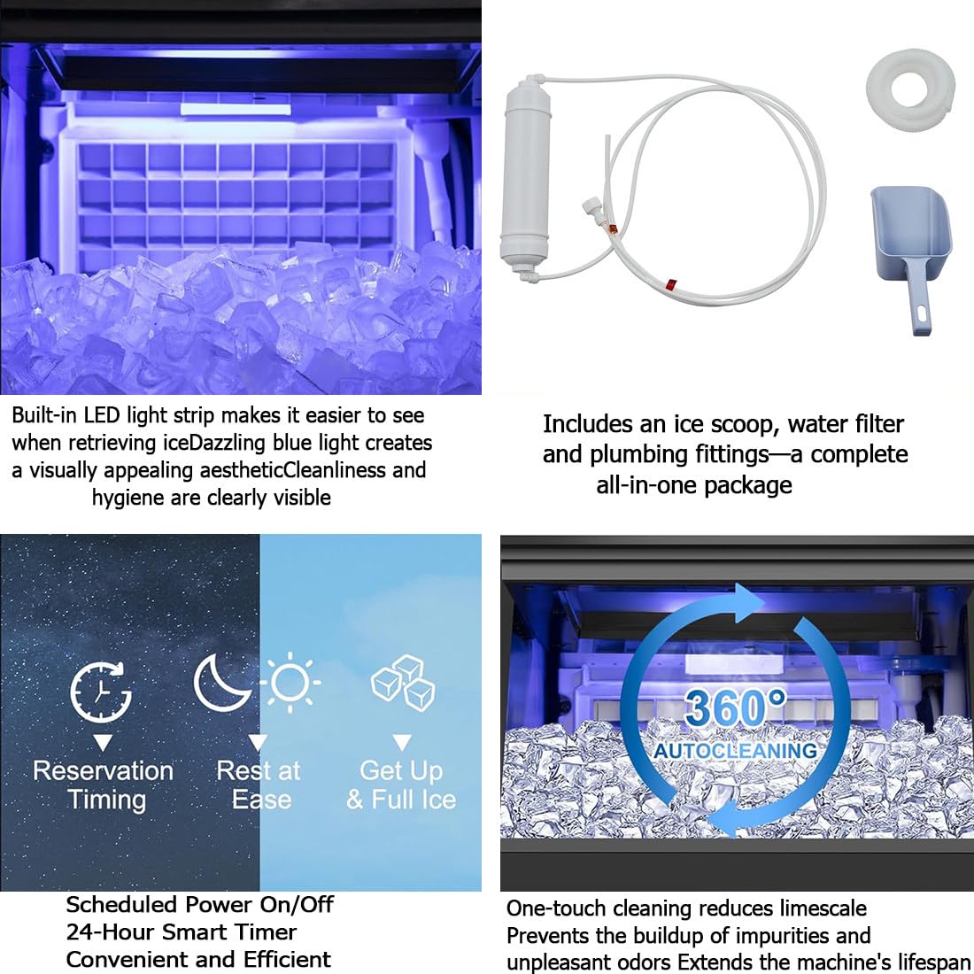 Macchina per Ghiaccio Elettrica,40/60/80/100kg/24h 100kg/24H | Macchina per Ghiacciotavolo Commerciale Fabbricatore Ghiaccio Con Schermo Lcd,Per Casa/Ufficio/Ristorante/Bar/Caffetteria
