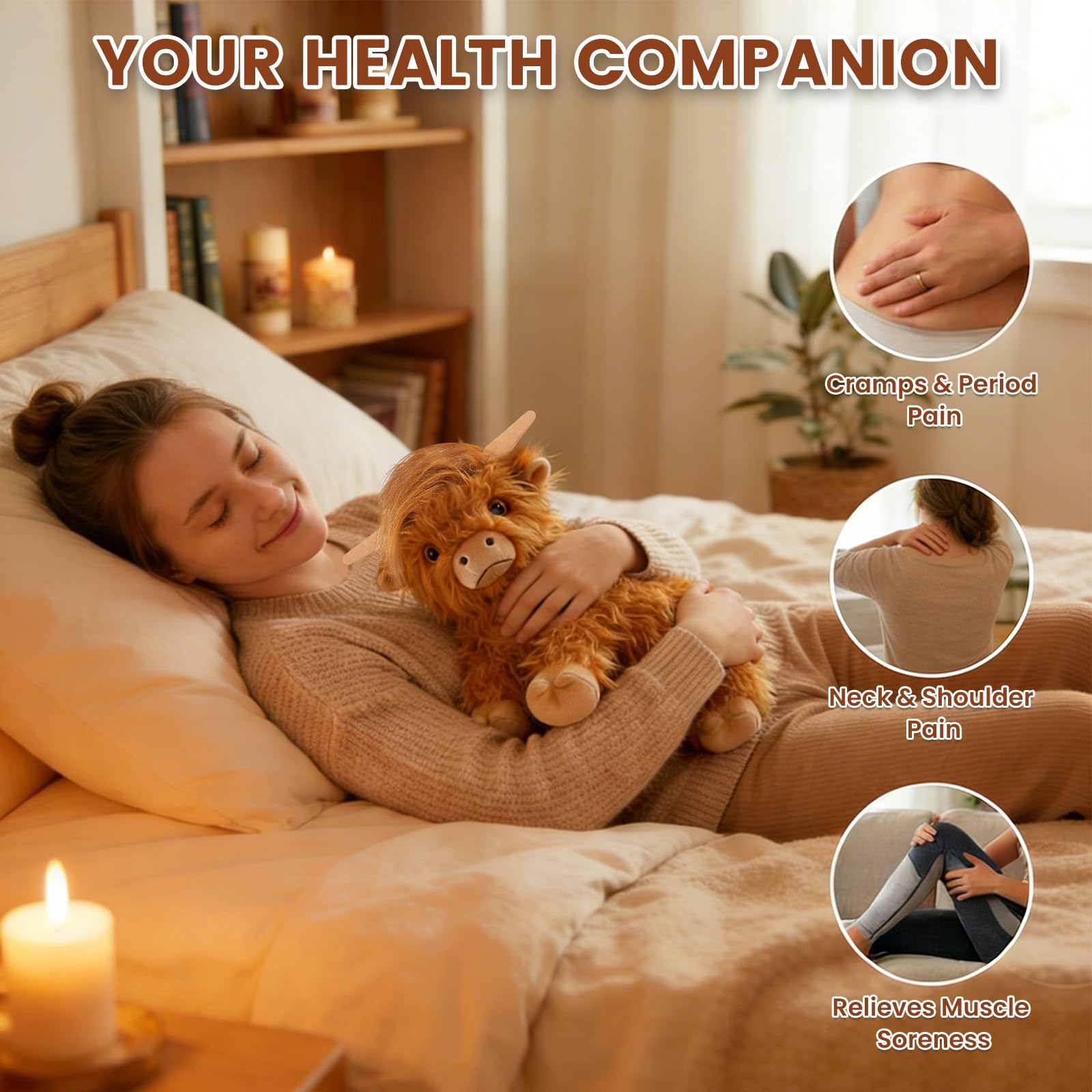 SuzziPals Highland Cow Stuffed Animals, Microwavable Stuffed Animals Heating Pad for Cramps & Pain, Lavender Scented Highland Cow Plush for Stress Relief, Stuffed Cow Gifts Plush Toys, Highland Cattle — view 3