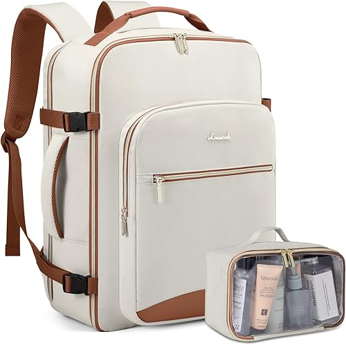 LOVEVOOK Mochila de viaje para mujeres y hombres como artículo personal aprobado por vuelo, equipaje de 40 L, Beige, Mochila de viaje para mujer