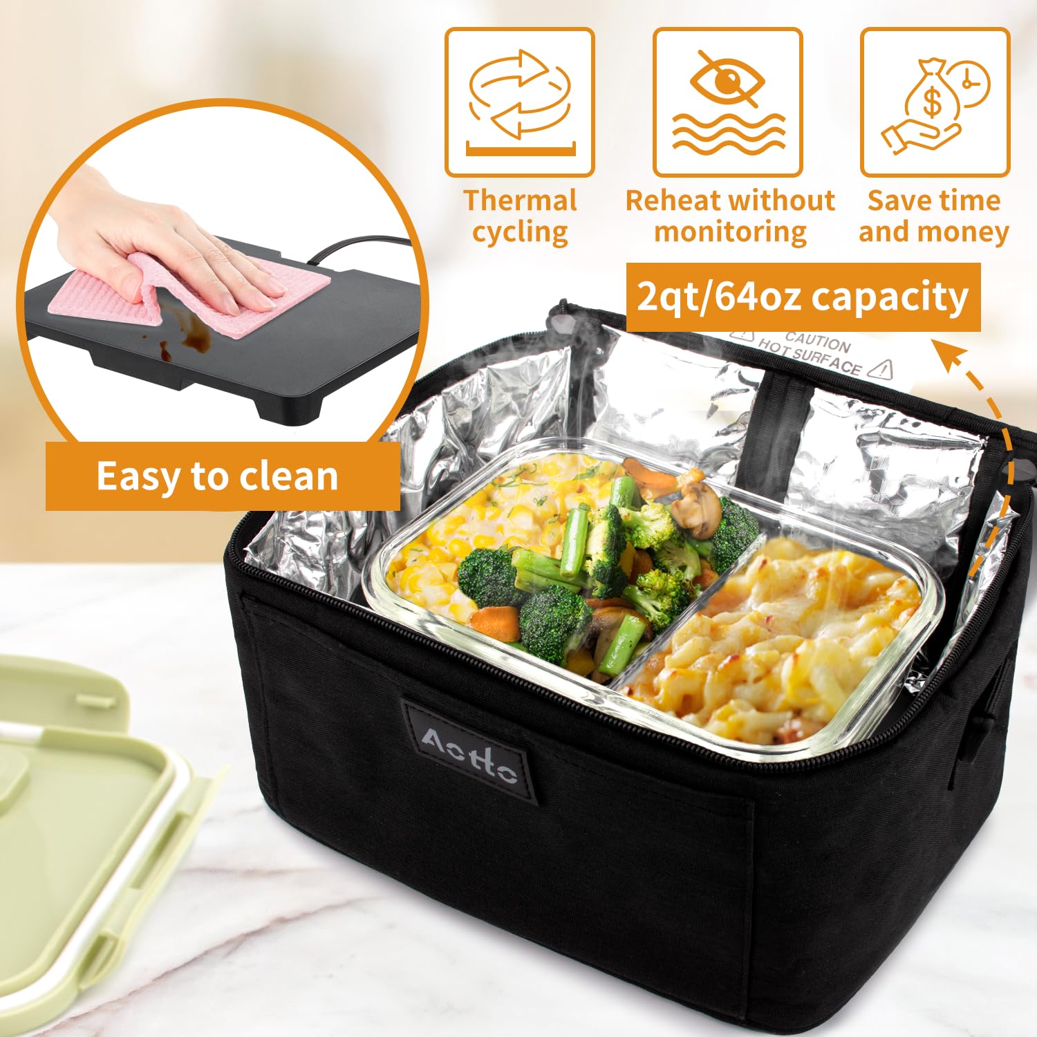 Aotto 2-in-1 Portable Mini Oven - Vehicle Plug - Black - 12V/24V - 2 Quarts - Food Warmer - Image 4