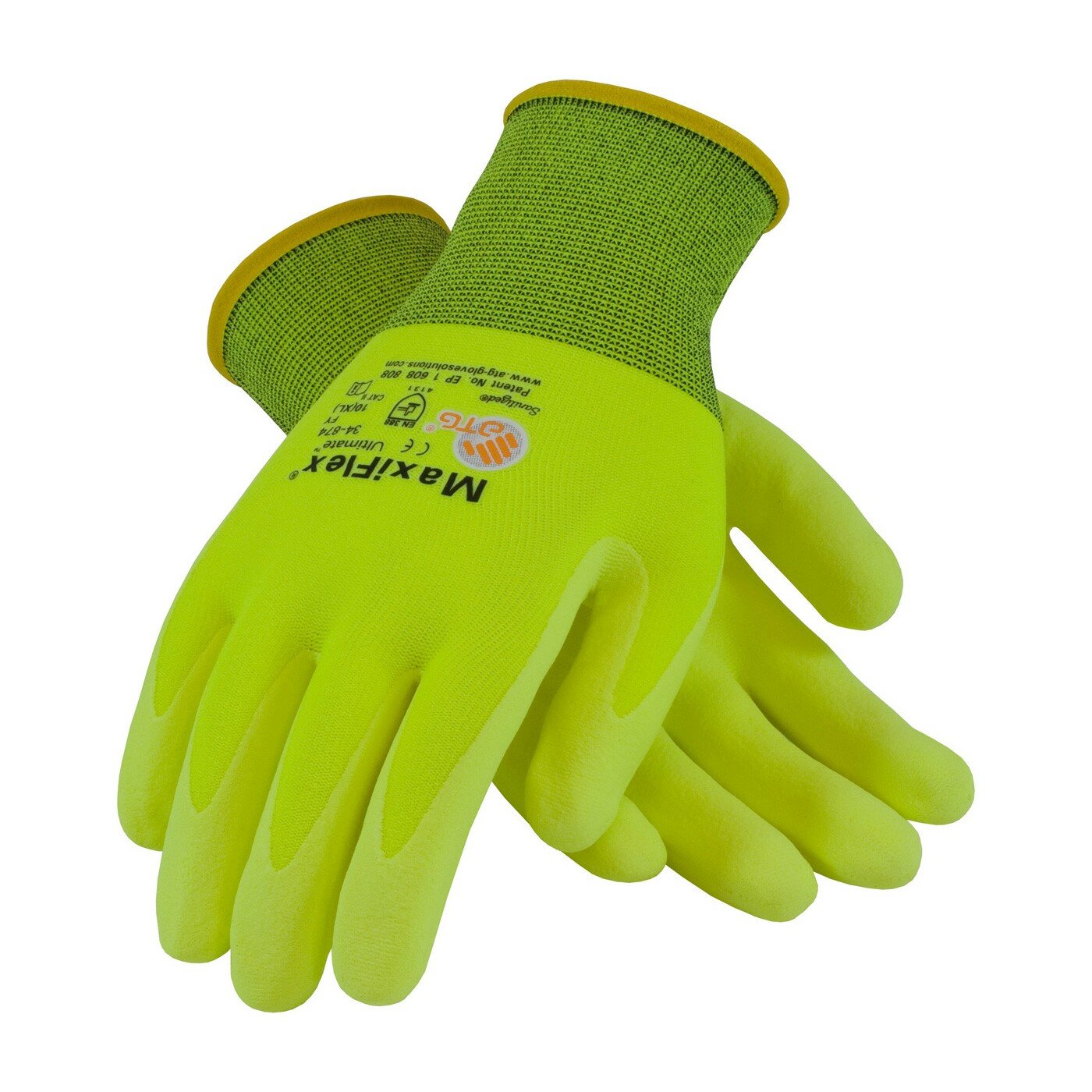 G-TEK Maxiflex Ultimate 34-874FY HI-VIS Seamless Knit Coated Gloves - Pair S-XXL