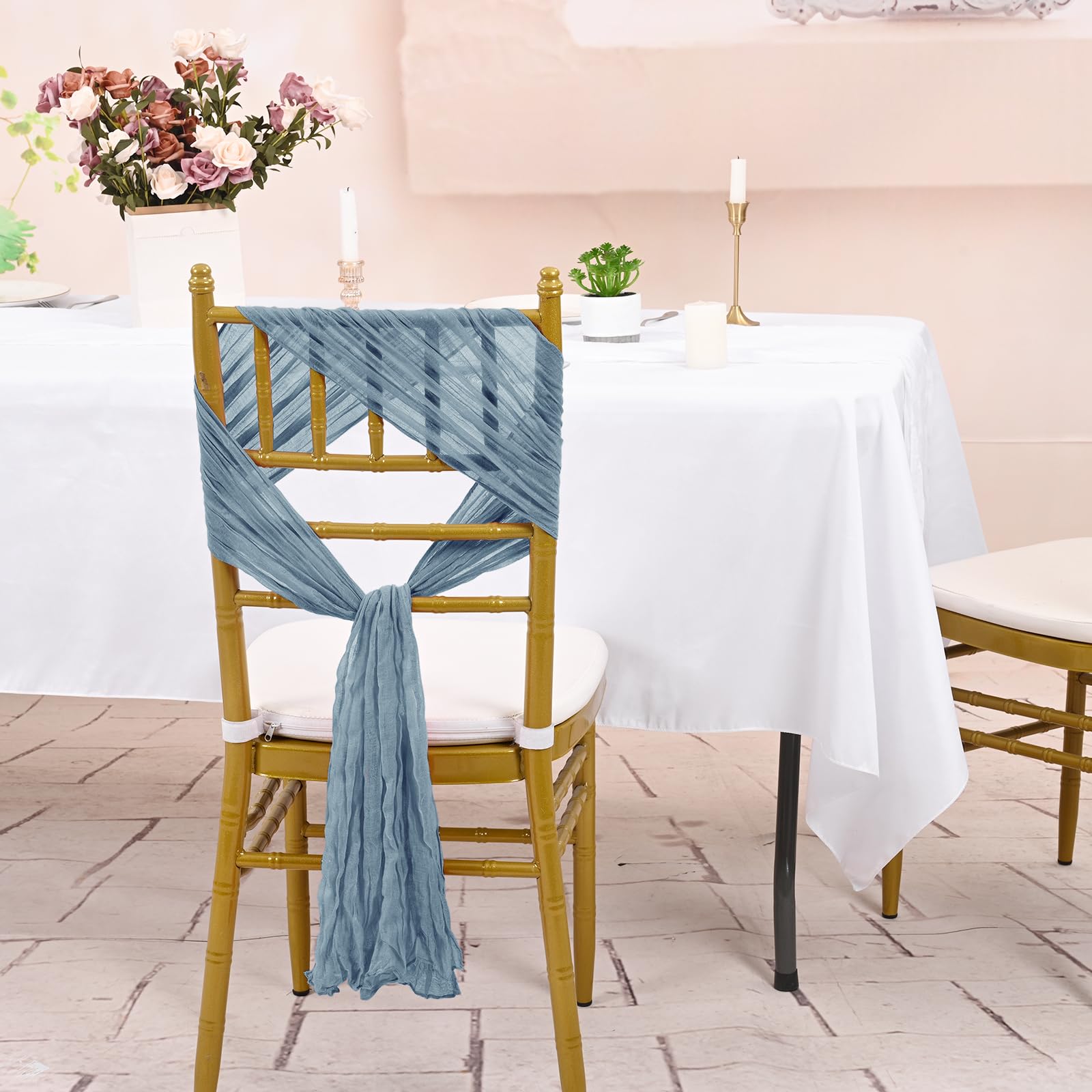 Seihtuch-Stuhlschärpen, Stuhlschärpen, Stuhl-Schärpen, Dekorationen, Universelle Stuhldekoration Für Hochzeit, Empfang, Bankett, Party, Staubblau