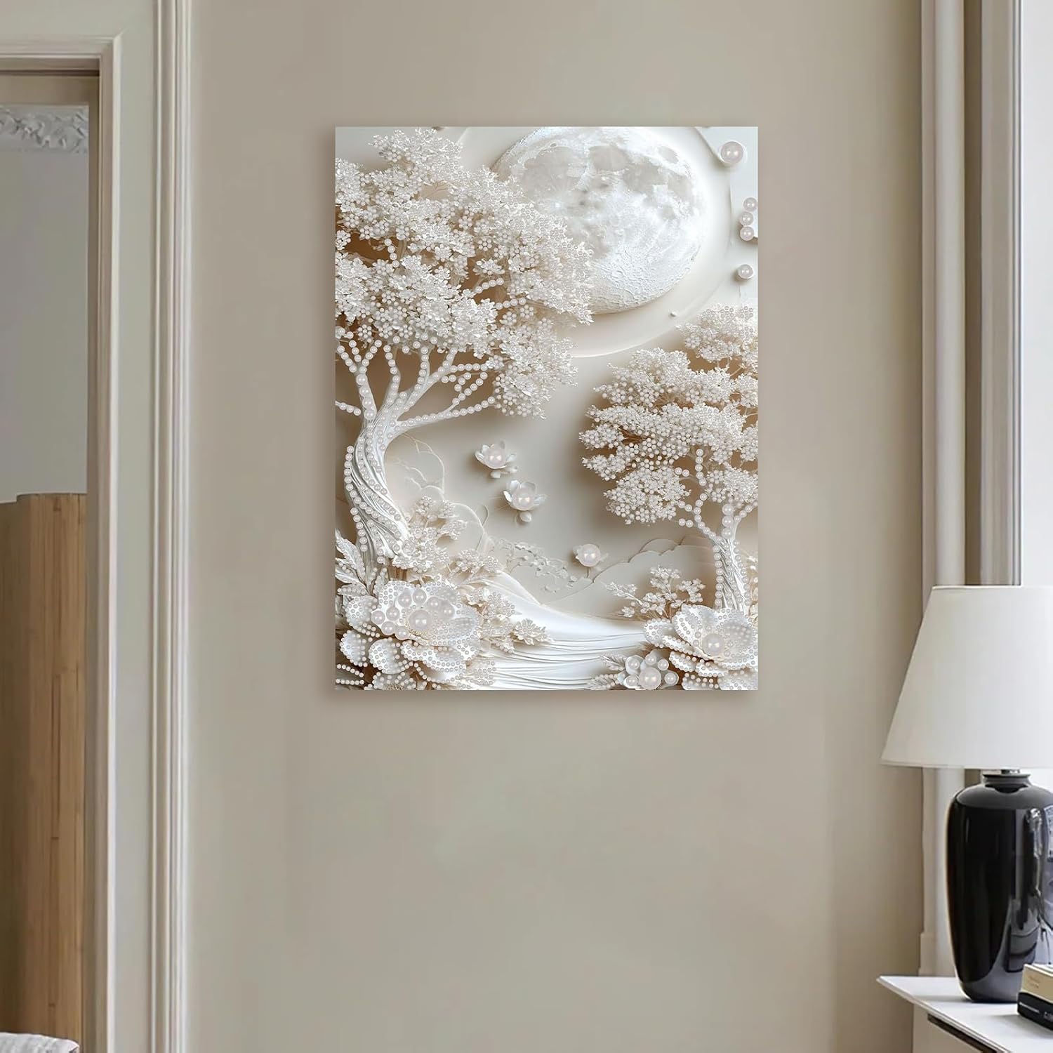 DIY Pearl Painting Kit with Wooden Frame,Pearl Diamond Art Kit for Adults Beginners,Pearl Art Kits for Home Wall Decor,Gemstone Craft Gift for Women (Moon Tree)(30 * 40cm)