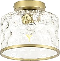 Vista 8 de Moderna lámpara de techo semiempotrada con pantalla de cristal martillado transparente industrial, lámparas de techo de granja en níquel satinado