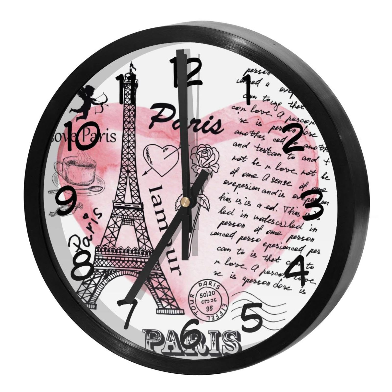 Horloge murale à quartz cadeau souvenir Paris Tour Eiffel rose