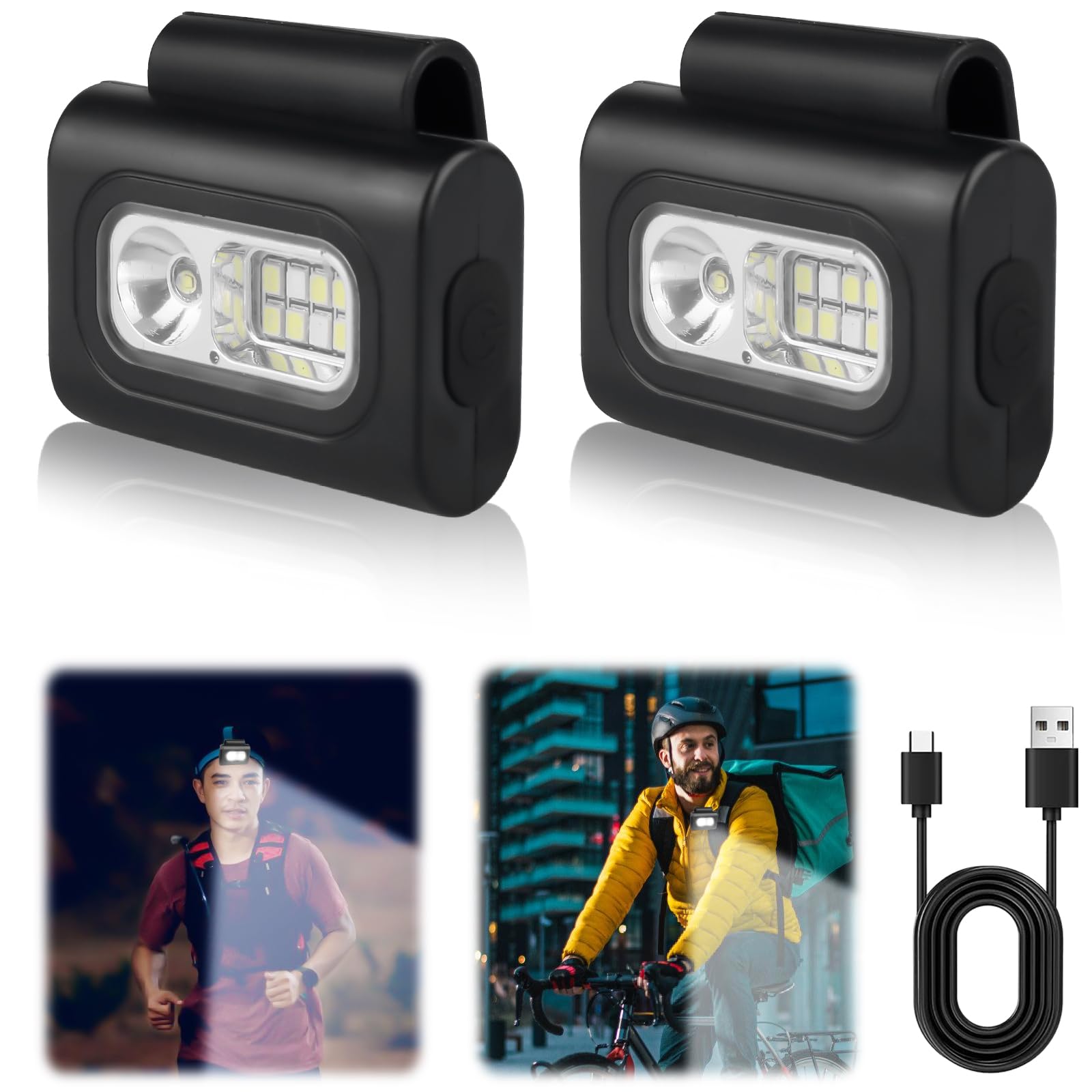 Led-cliplamp, 2 stuks hoofdlamp, led-hoofdlamp, oplaadbare mini