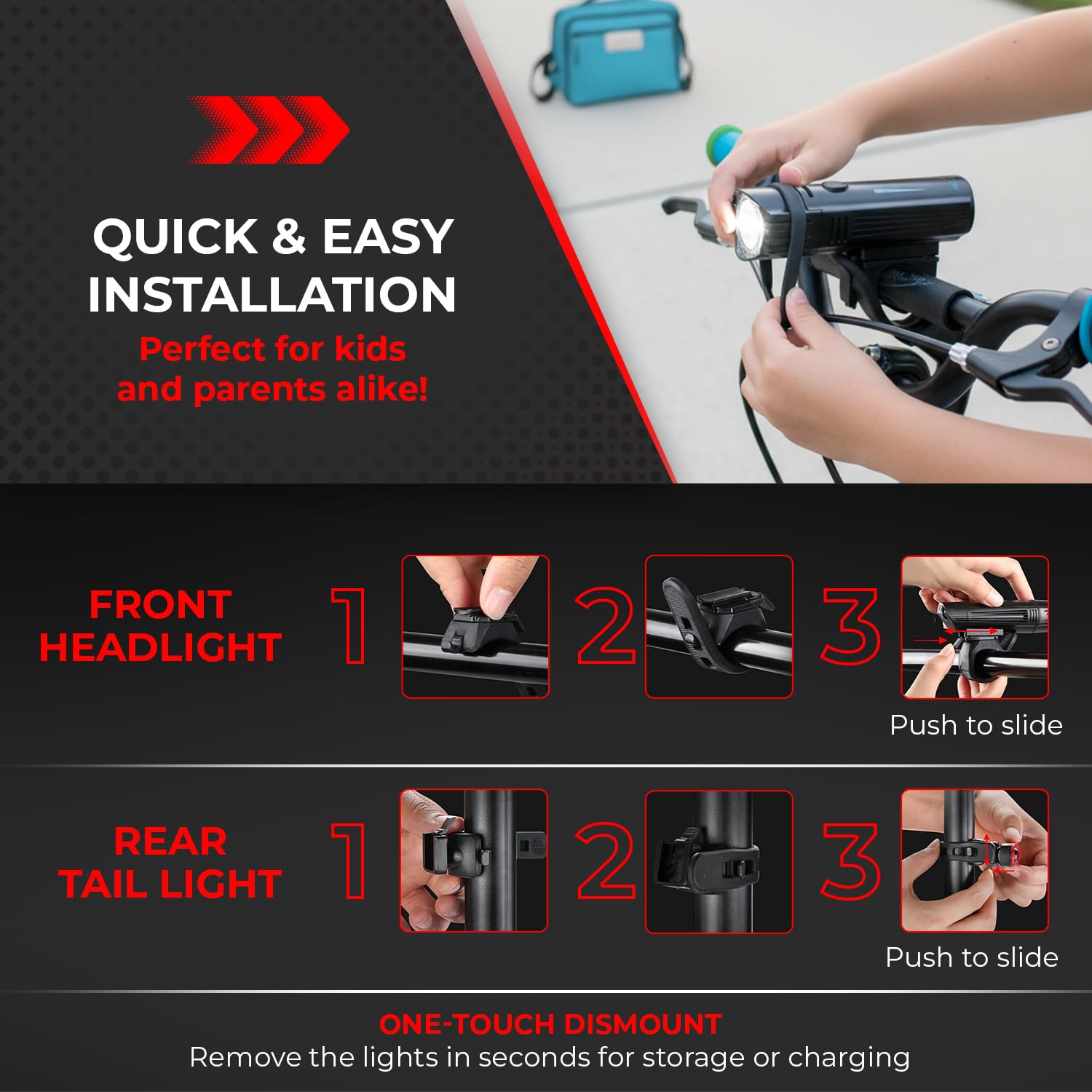 Ensemble de phares de vélo pour conduite de nuit | Phare avant et arrière ultra lumineux rechargeables par USB | 4 modes d'éclairage | Accessoires de flash de vélo de montagne | Installation facile