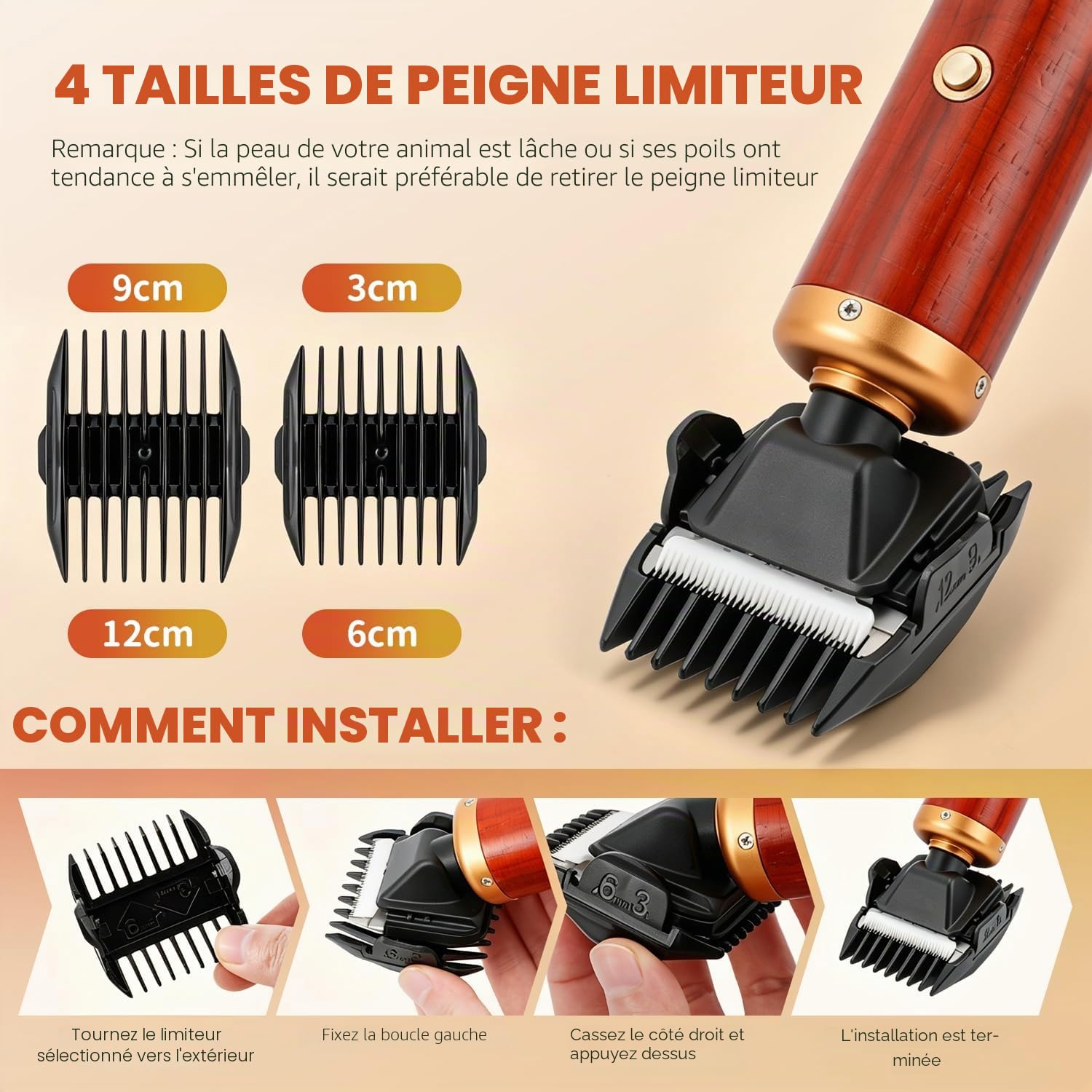 CGOLDENWALL Tondeuse Chien 55W, Bruit Bas, Cordon 3m, Chiens Chats | Professionnelle, <50dB, 2 Peignes (3/6mm, 9/12mm), Tous Pelages, Cable 3m