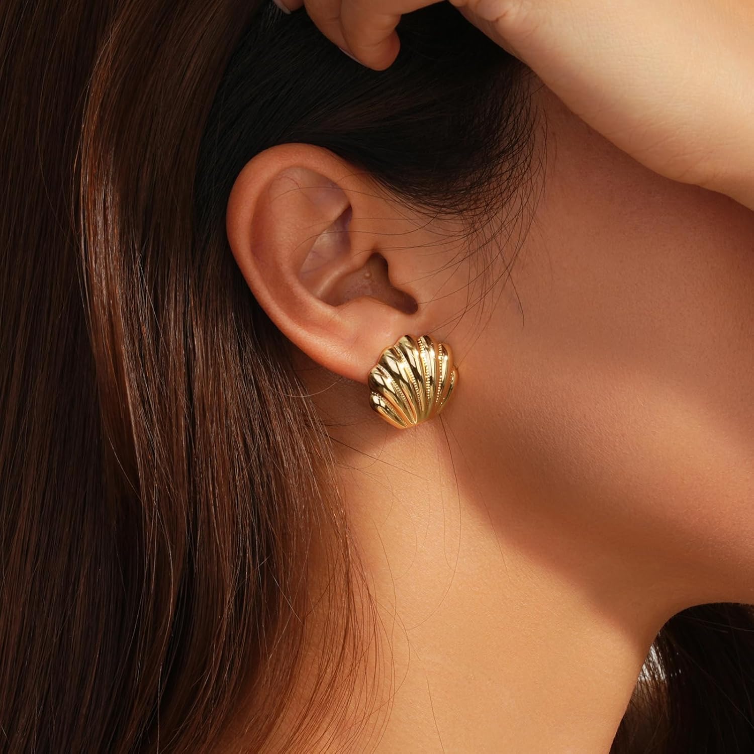 Gold Seashell Earrings for Women, 18K Gold Plated Starfish Sea Shell Stud Earring Trendy Summer Ocean Beachy Earrings Dangle Drop Jewelry Gift - Image 9