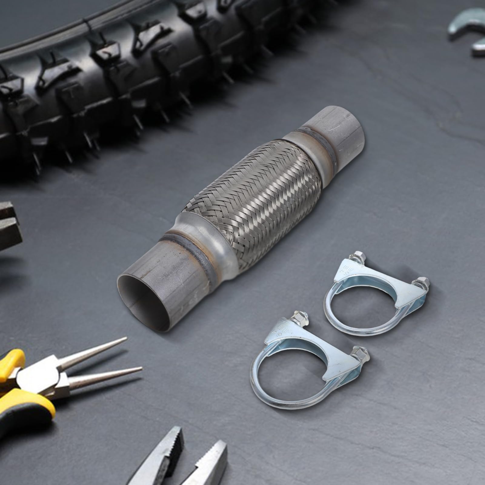 OUNONA Flexibler Auspuffschlauch und Sicherem Sitz mit Klemme aus Edelstahl 201 Universeller Flexibler Auspuffrohrverbinder zur Geräuschreduzierung für Autoreparaturen